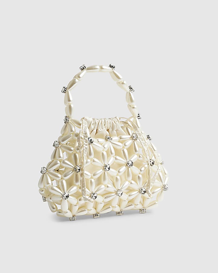 River Island Cream Flower Pearl Beaded Grab Bag