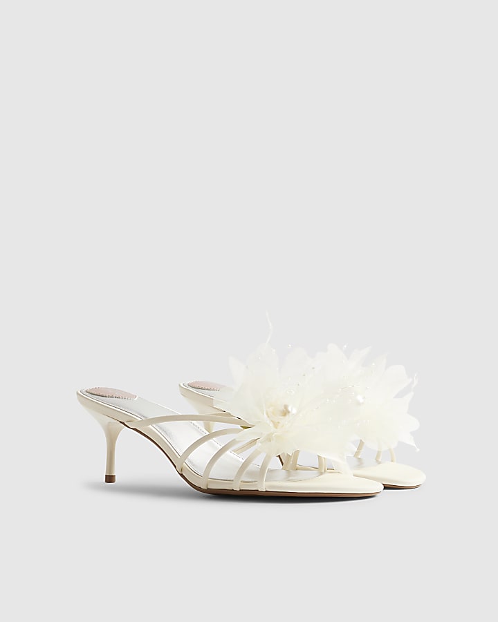 River Island Cream Flower Trim Mule Heels