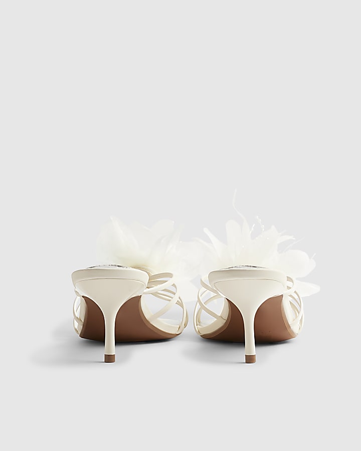 River Island Cream Flower Trim Mule Heels
