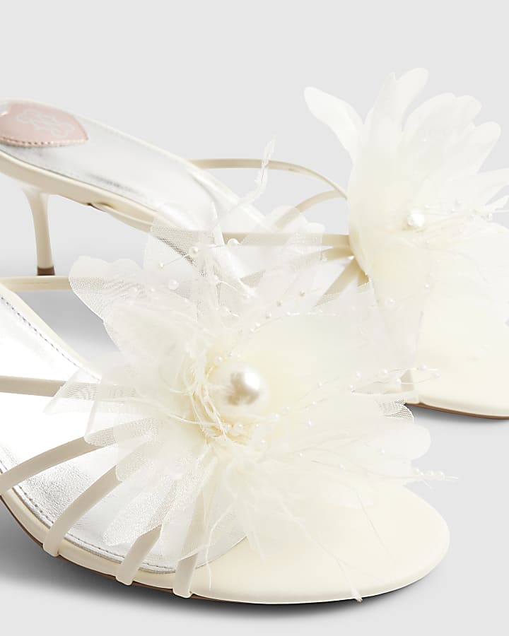 River Island Cream Flower Trim Mule Heels