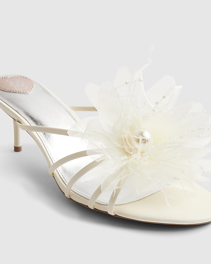 river island Cream Flower Trim Mule Heels