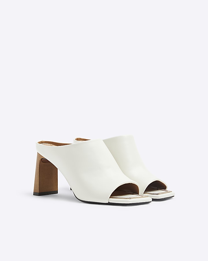 River Island Cream Hardware Heeled Mule Sandals