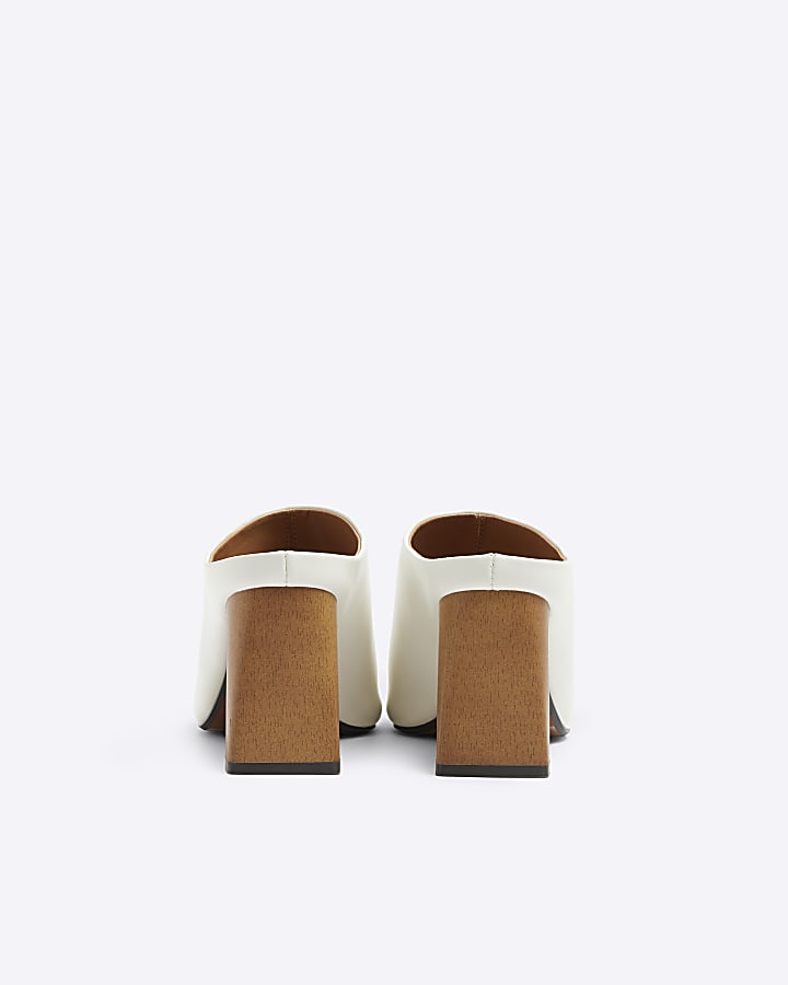 River Island Cream Hardware Heeled Mule Sandals