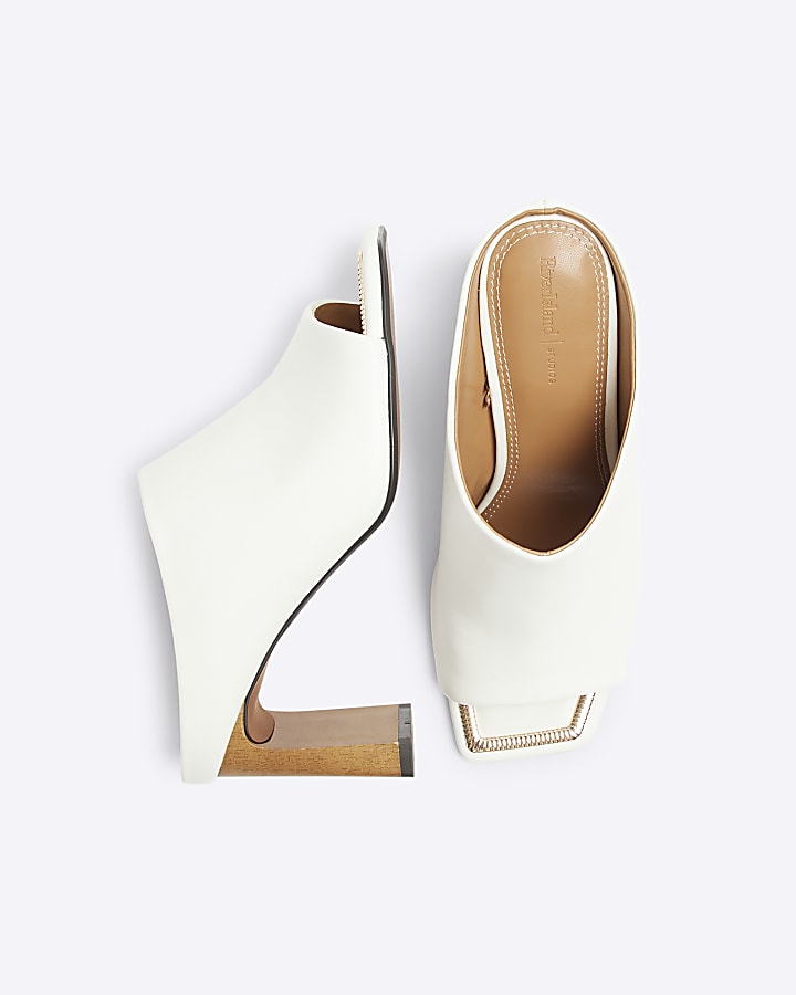 River Island Cream Hardware Heeled Mule Sandals