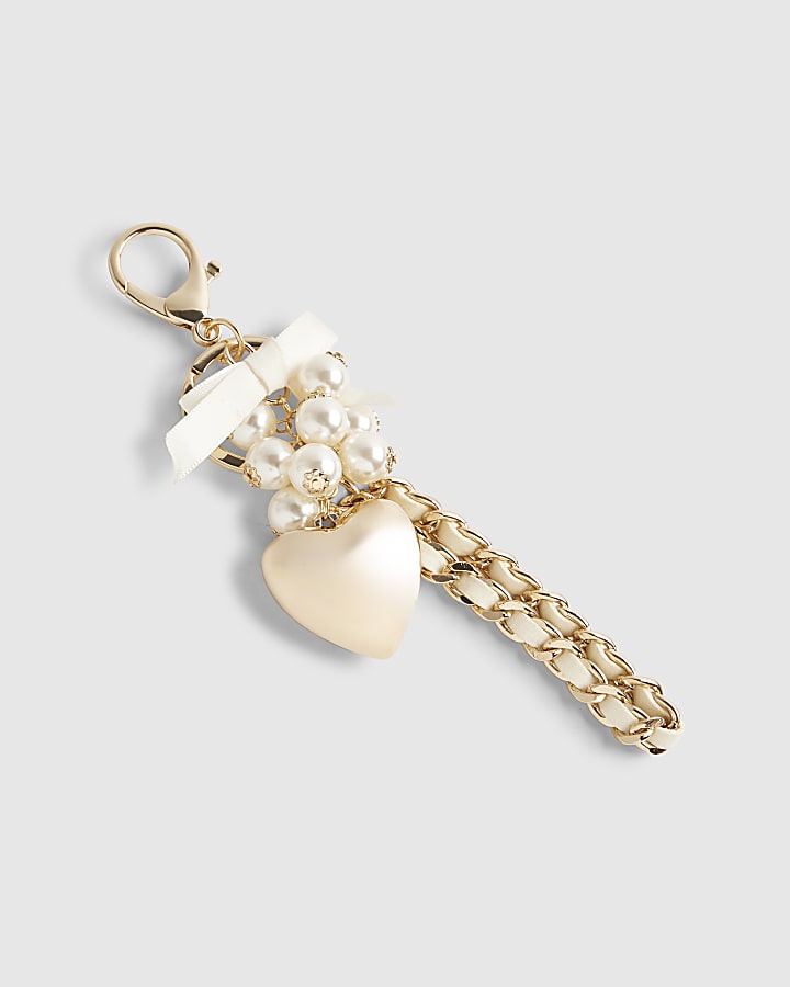 River Island Cream Heart Thread Bag Charm