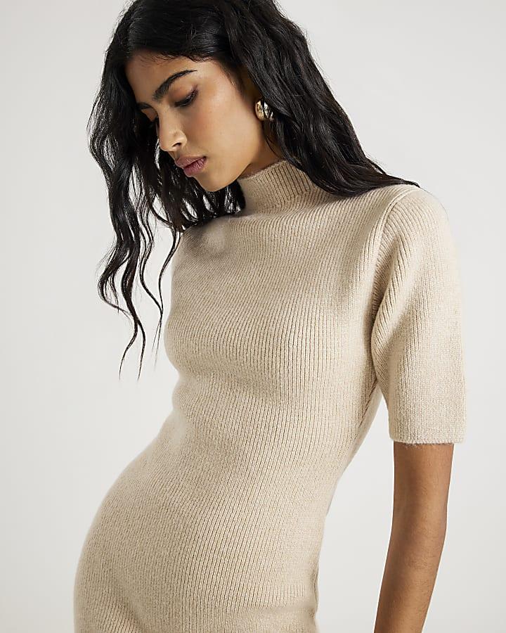 River Island Cream High Neck Cosy Mini Dress