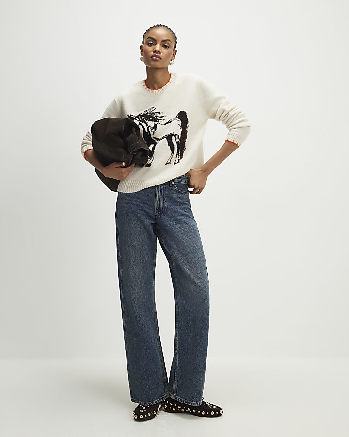 River Island Cream Horse Western Jumper