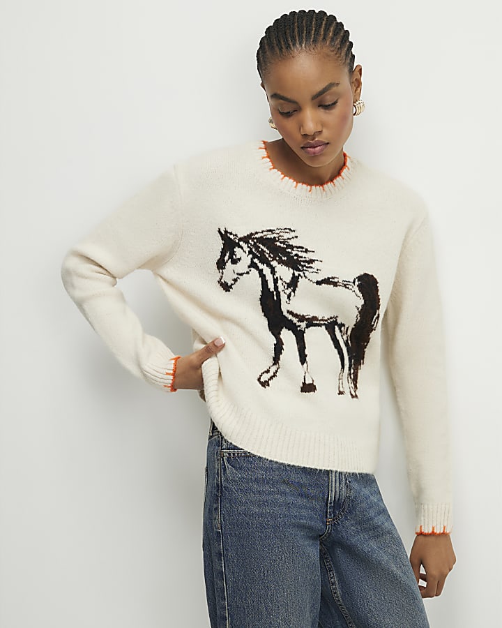 River Island Cream Horse Western Jumper