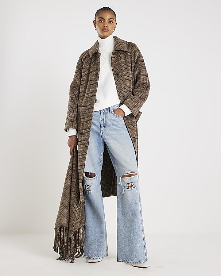 River Island Cream Knit Mix Roll Neck Sweatshirt