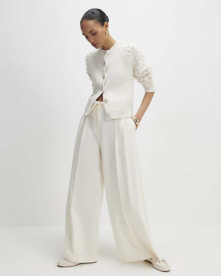 River Island Cream Knitted Bobble Sleeve Cardigan