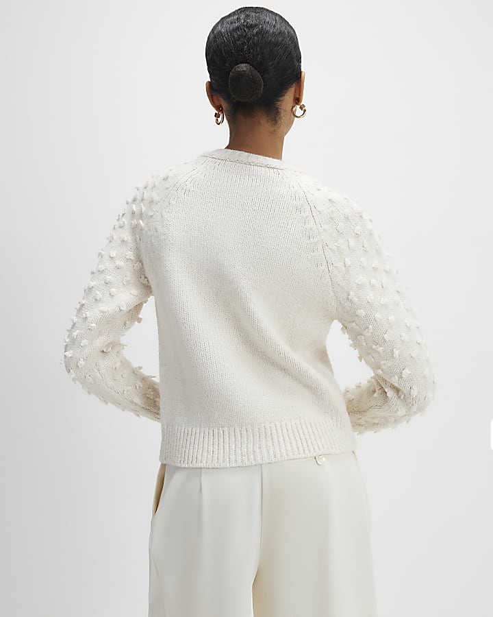 River Island Cream Knitted Bobble Sleeve Cardigan