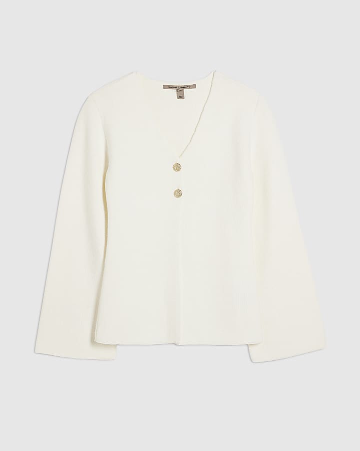 river island Cream Knitted Button Detail Cardigan