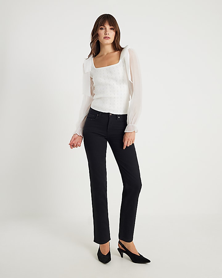 River Island Cream Knitted Hybrid Long Sleeve Top