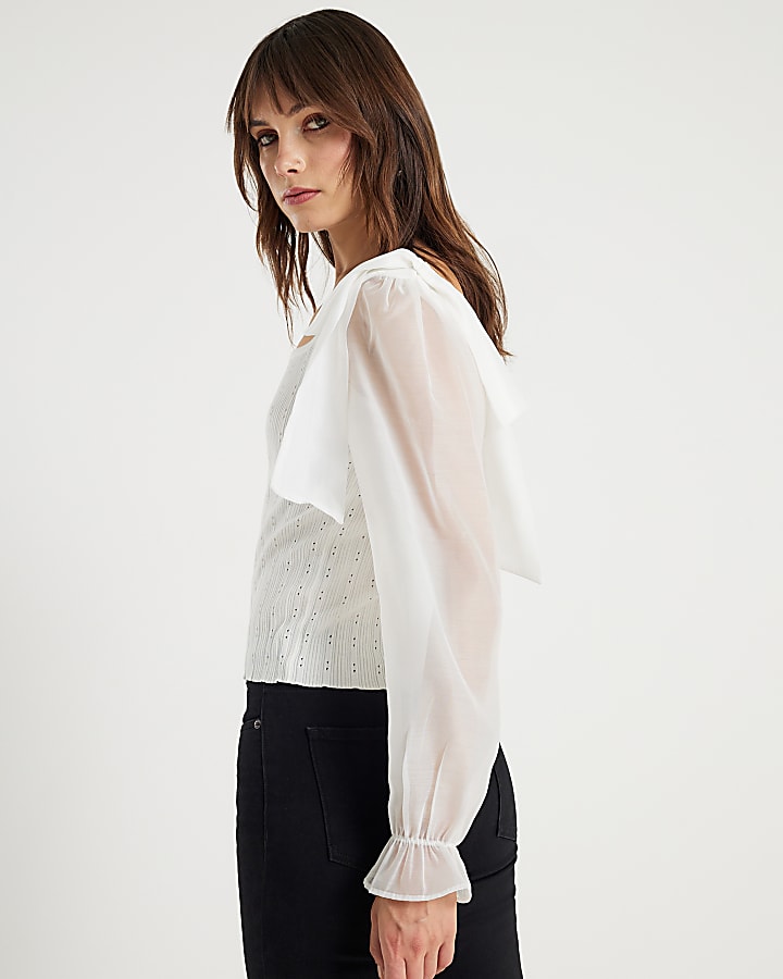 River Island Cream Knitted Hybrid Long Sleeve Top