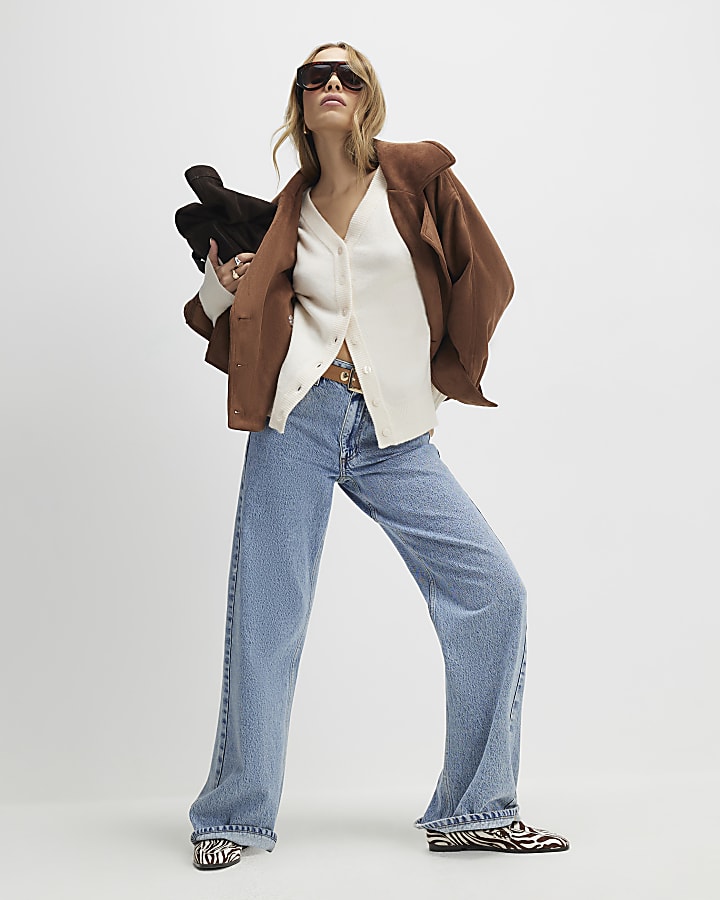 River Island Cream Knitted V Neck Cardigan