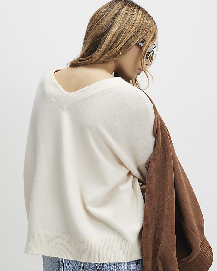 River Island Cream Knitted V Neck Cardigan