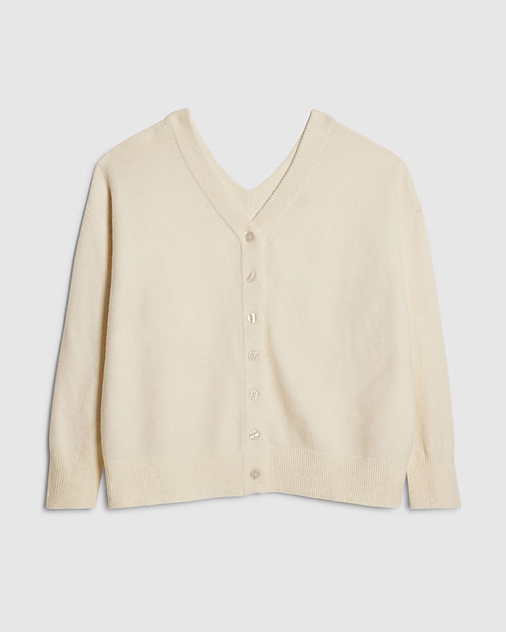 river island Cream Knitted V Neck Cardigan