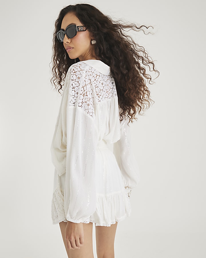 River Island Cream Lace Detail Beach Shorts