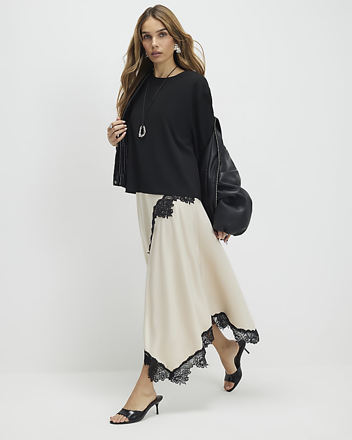 River Island Cream Lace Hybrid T-Shirt Maxi Dress