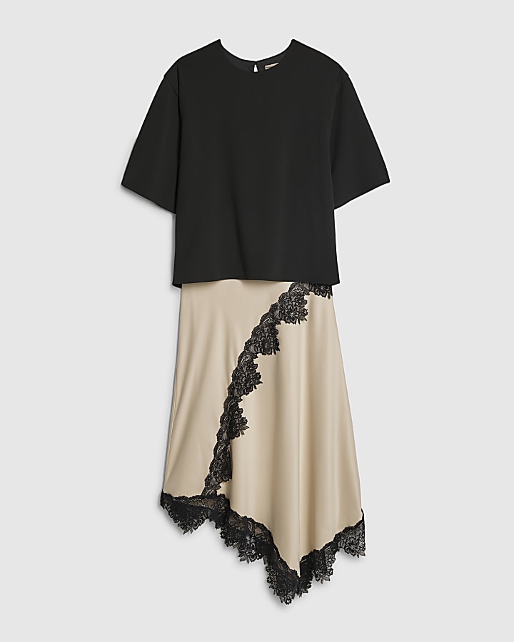 river island Cream Lace Hybrid T-Shirt Maxi Dress