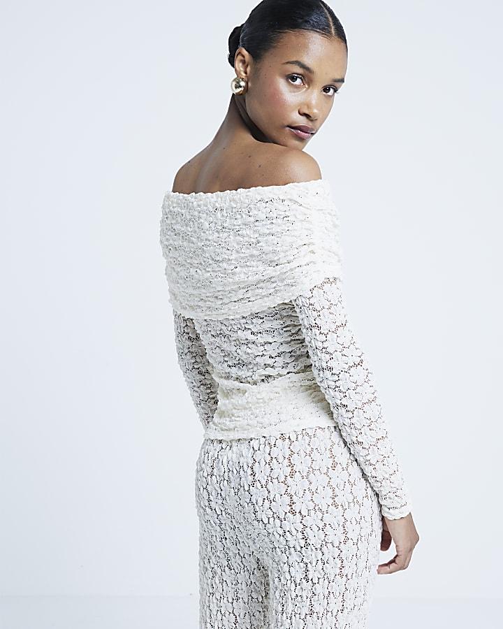 River Island Cream Lace Split Front Trousers