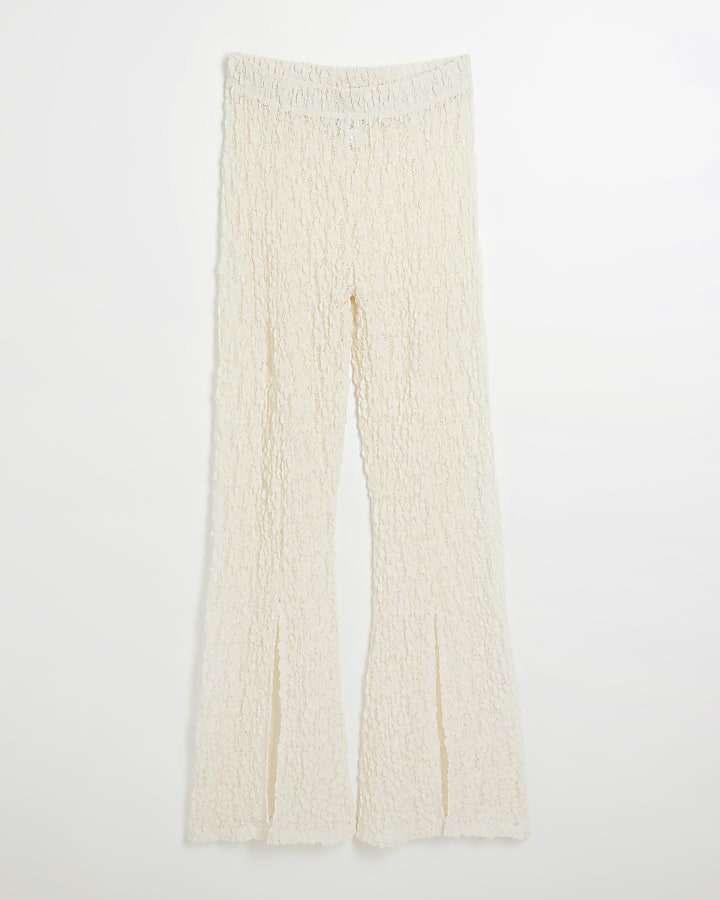 river island Cream Lace Split Front Trousers