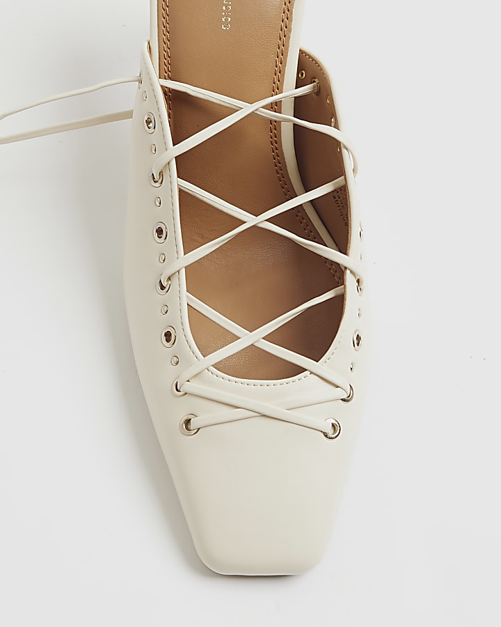 river island Cream Lace Up Court Heels
