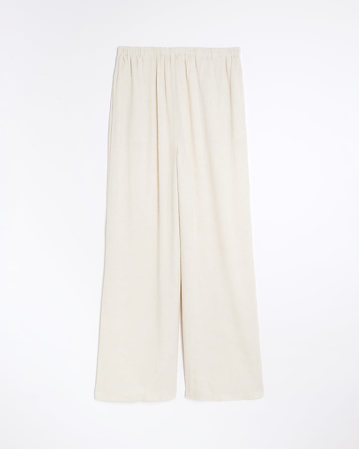 river island Cream Linen Blend Wide Leg Trousers