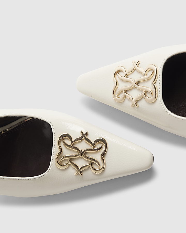 River Island Cream Logo Slingback Court Heels