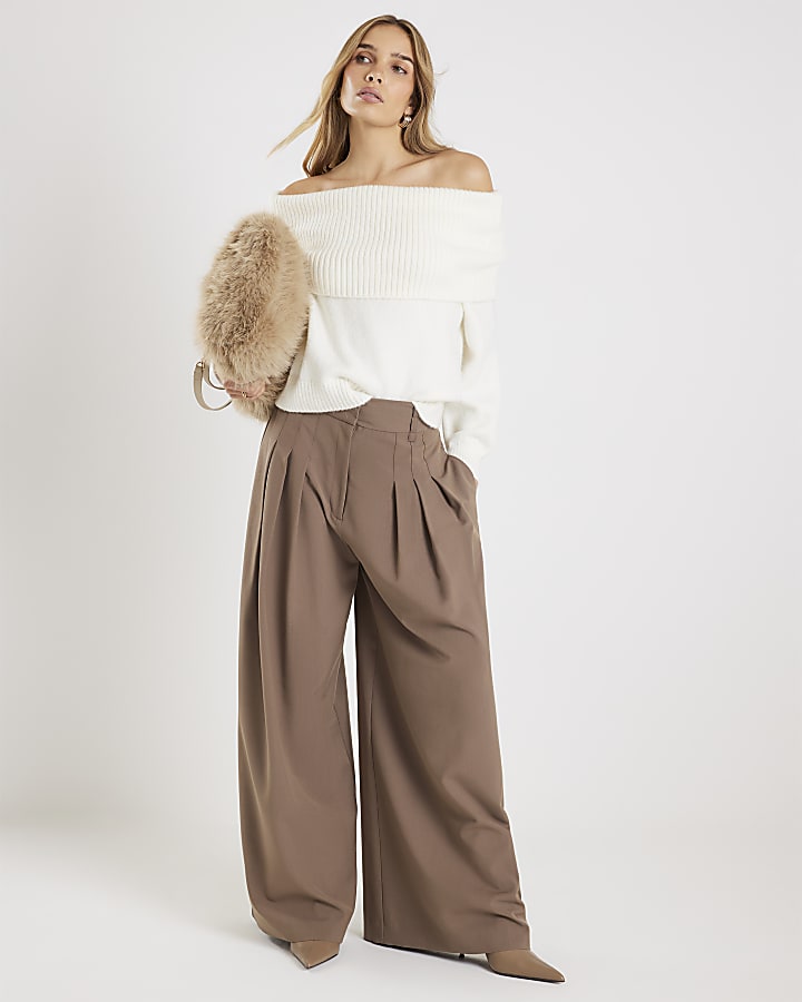 River Island Cream Long Sleeve Bardot Jumper