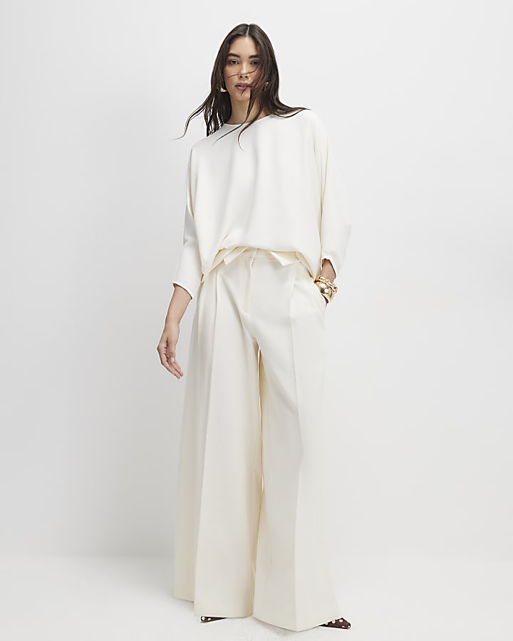 River Island Cream Long Sleeve Batwing Top