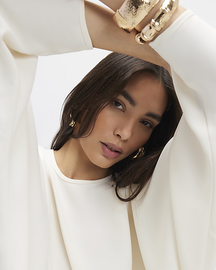 River Island Cream Long Sleeve Batwing Top