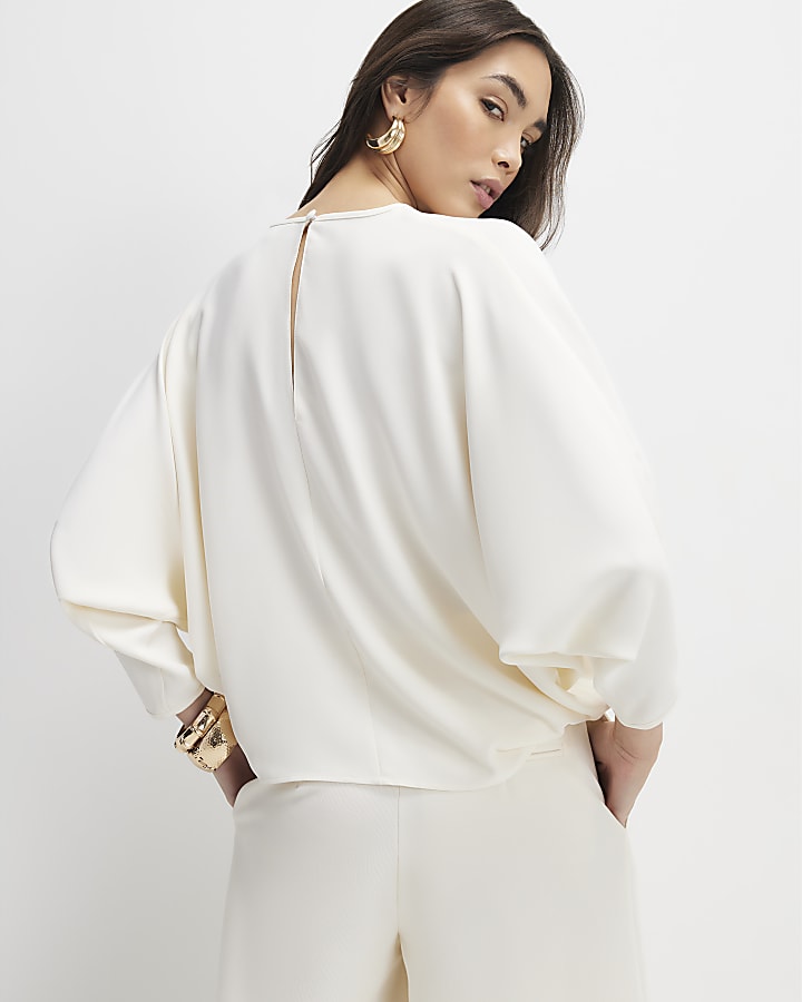 River Island Cream Long Sleeve Batwing Top