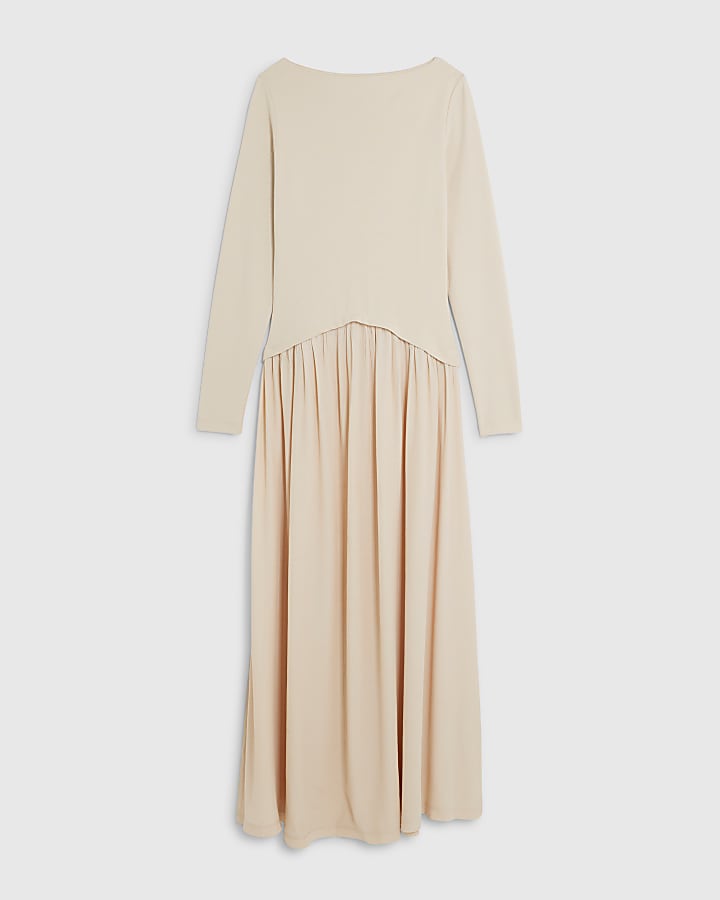 river island Cream Long Sleeve Hybrid Midi Dress