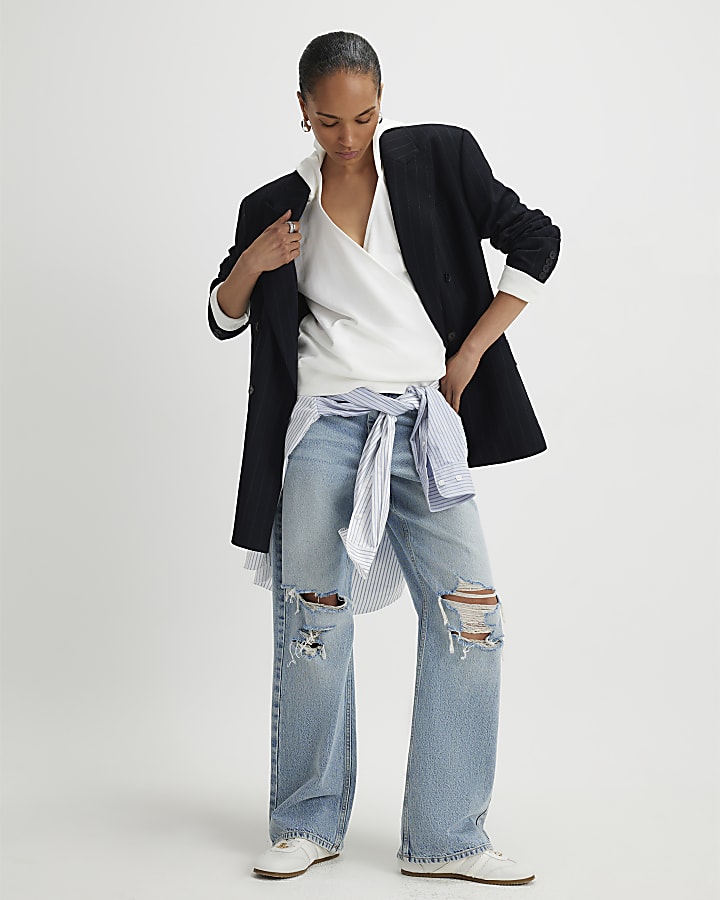 River Island Cream Long Sleeve Wrap Front Hoodie