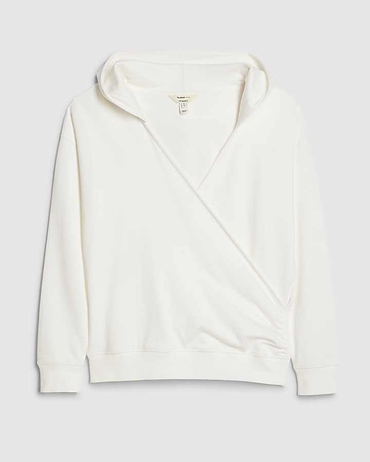 river island Cream Long Sleeve Wrap Front Hoodie