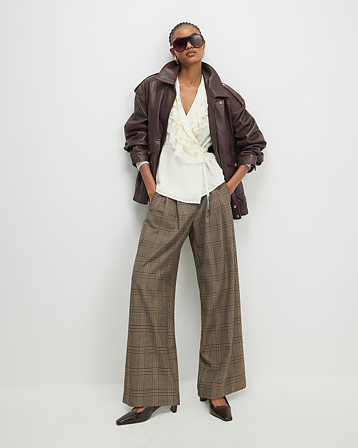 River Island Cream Long Sleeve Wrap Ruffle Blouse