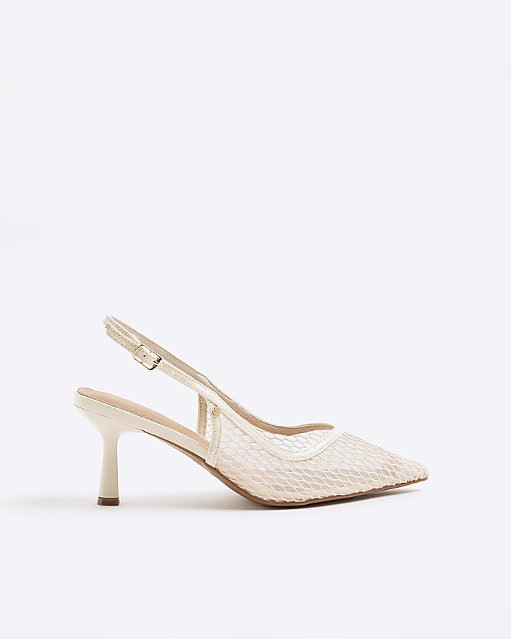 River Island Cream Mesh Court Heeled Shoes
