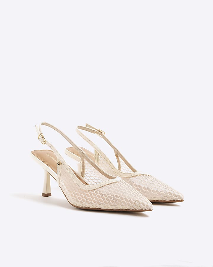 River Island Cream Mesh Court Heeled Shoes