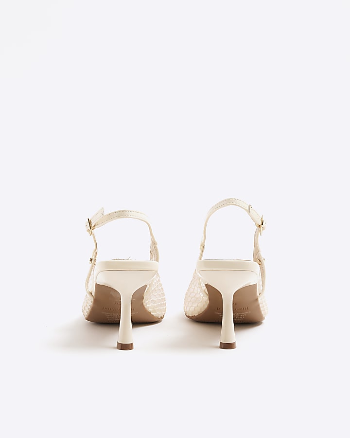 River Island Cream Mesh Court Heeled Shoes