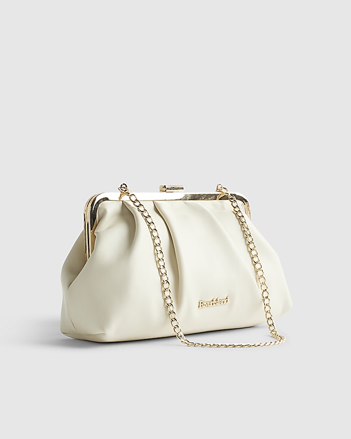 River Island Cream Metal Frame Clutch Bag