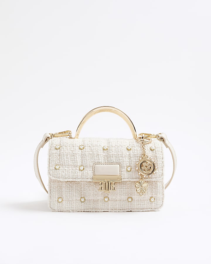 River Island Cream Metal Handle Quilted Tote