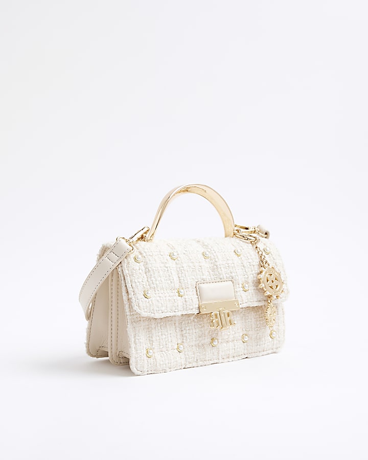River Island Cream Metal Handle Quilted Tote