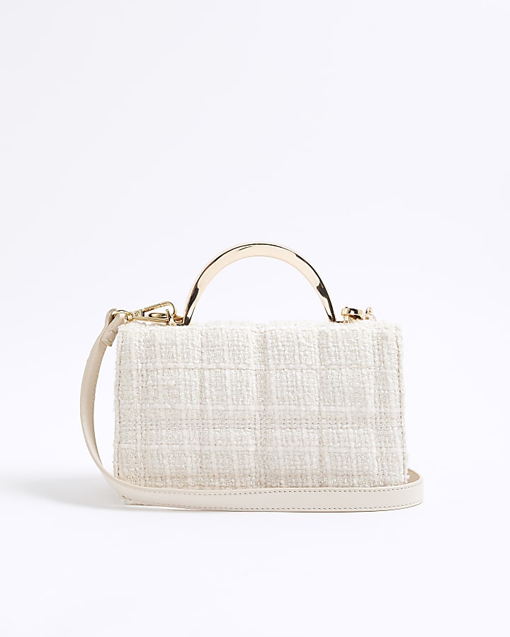 River Island Cream Metal Handle Quilted Tote