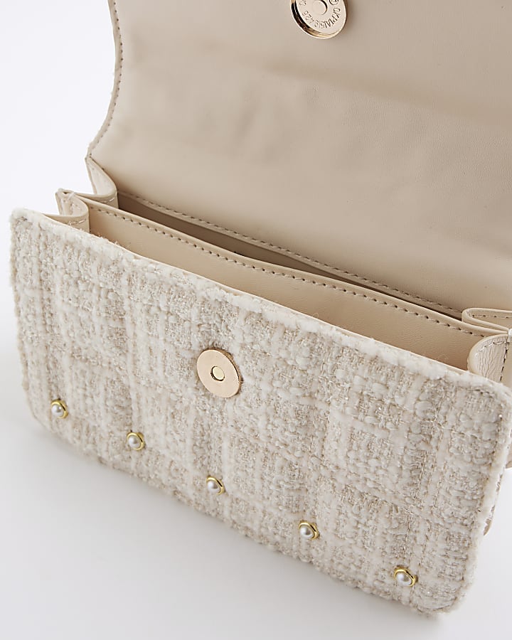 river island Cream Metal Handle Quilted Tote