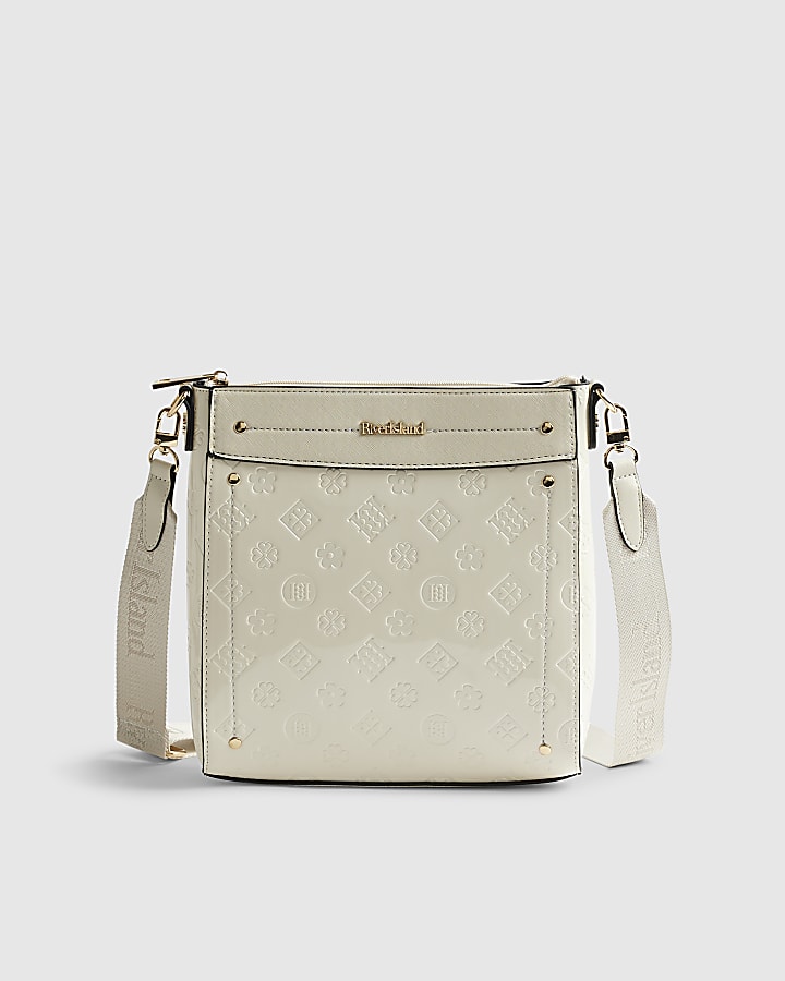 River Island Cream Monogram Embossed Messenger Bag