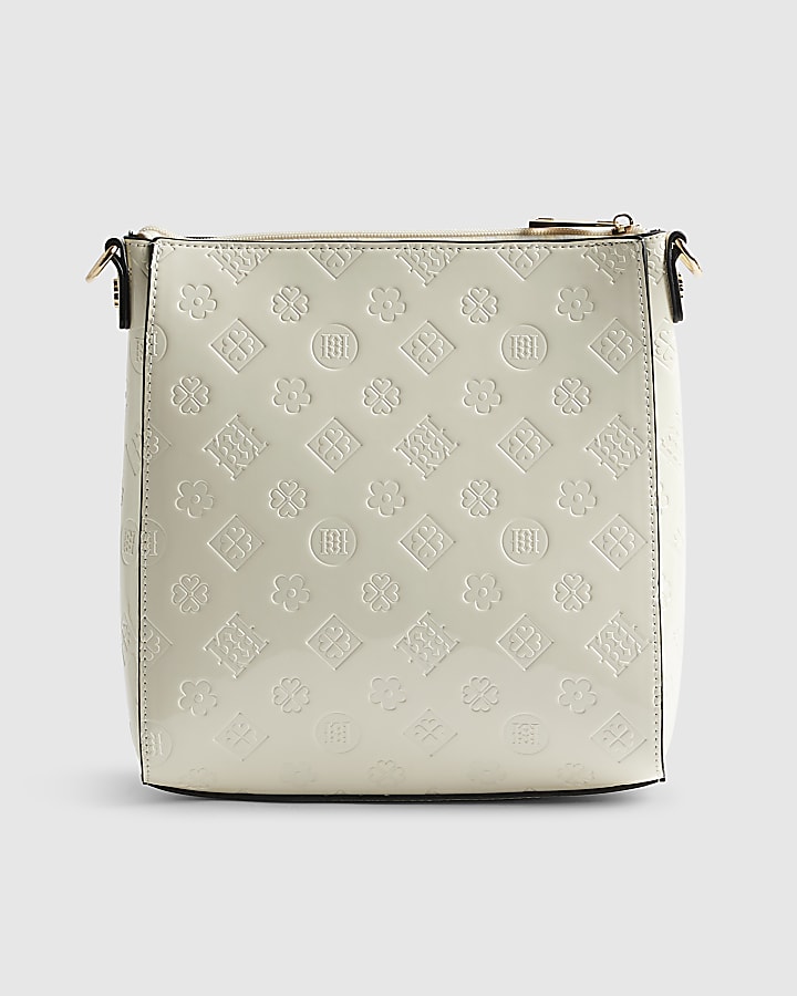 River Island Cream Monogram Embossed Messenger Bag