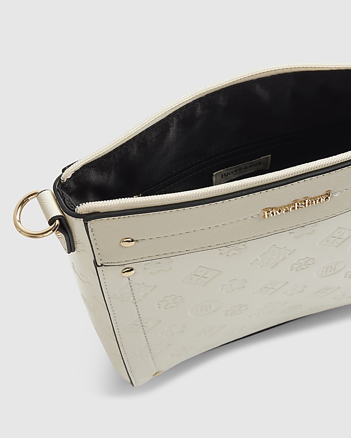 river island Cream Monogram Embossed Messenger Bag