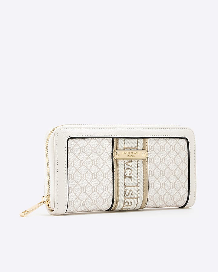 River Island Cream Monogram Zip Around Purse