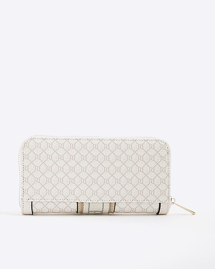 River Island Cream Monogram Zip Around Purse